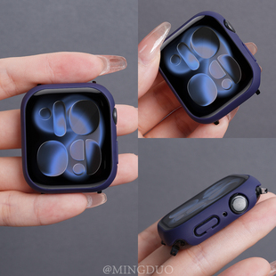适用applewatchs11保护壳s10苹果手表壳iwatch10专用se壳膜一体s9保护套s8高清7/6/5钢化膜Ultra防爆高级深蓝