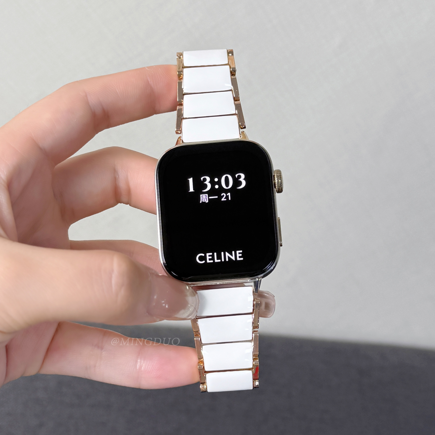 鸣铎新款陶瓷白钢链适用华为fit4pro手表表带watchfit3金属不锈钢女生小香风四三代腕带智能高级感夏天替换带