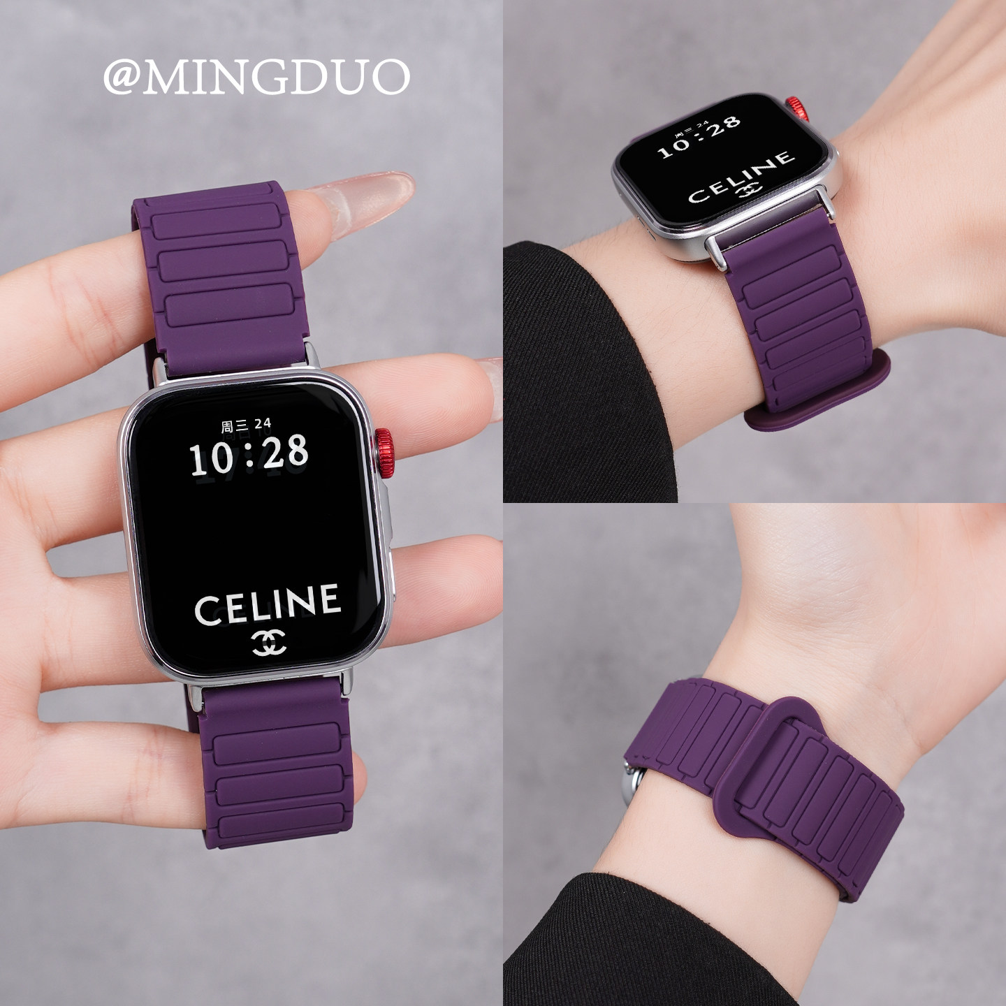 适用华为honor荣耀手表5表带4磁吸硅胶x5女款亲选ROSSINI2i新款fit腕带gs5/4/3i男智能5pro运动Ultra高级紫2e