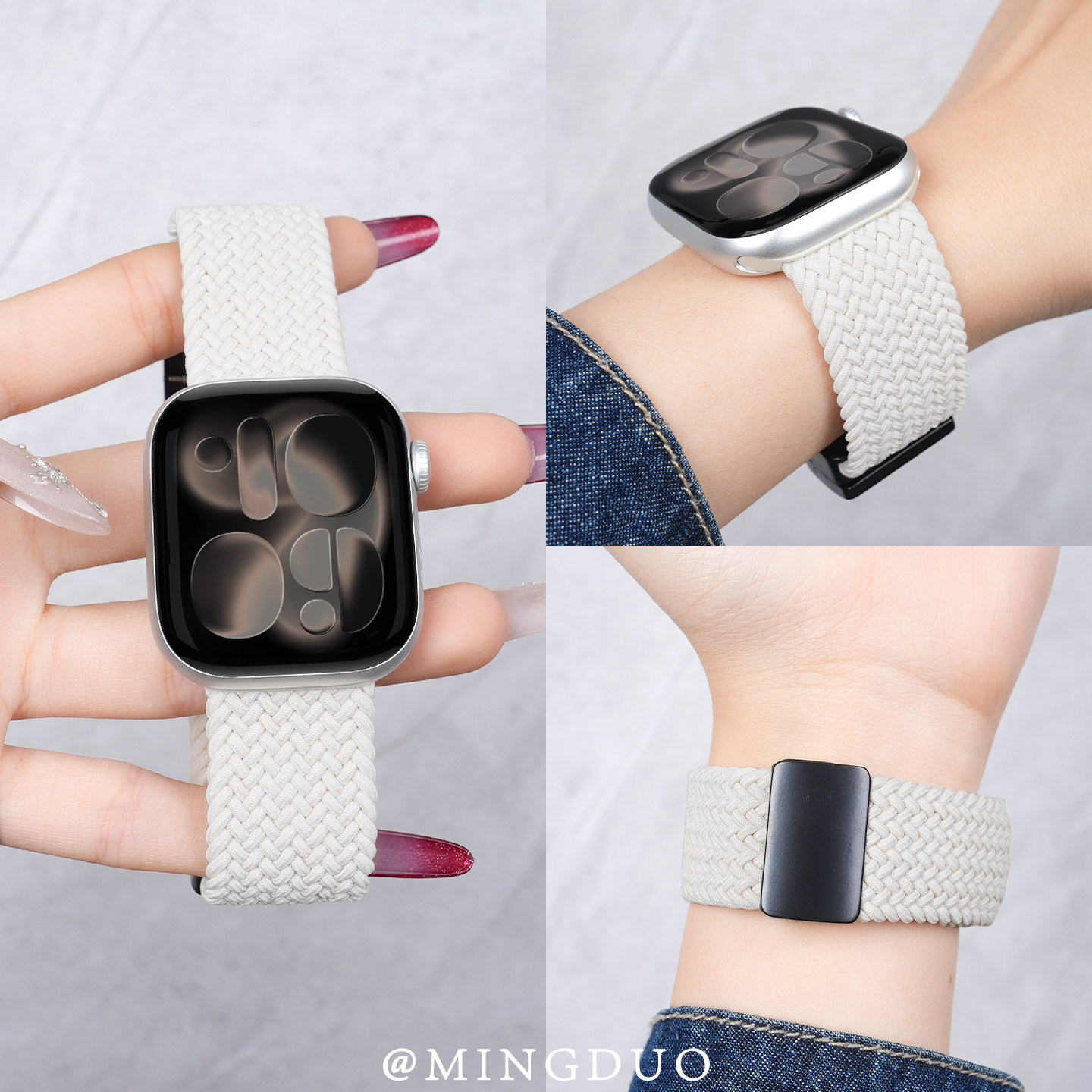 新款星光色适用S11苹果S10手表iwatch9表带女款专用applewatch11尼龙编织磁吸S8腕带Ultra男款SE运动高级秋冬