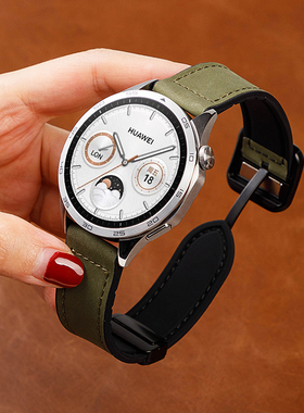 适用华为GT4表带GT3手表watch4pro新款gt2方扣磁吸折叠男款gs荣耀magic智能watchgt男士2Ebuds疯马纹真皮腕带