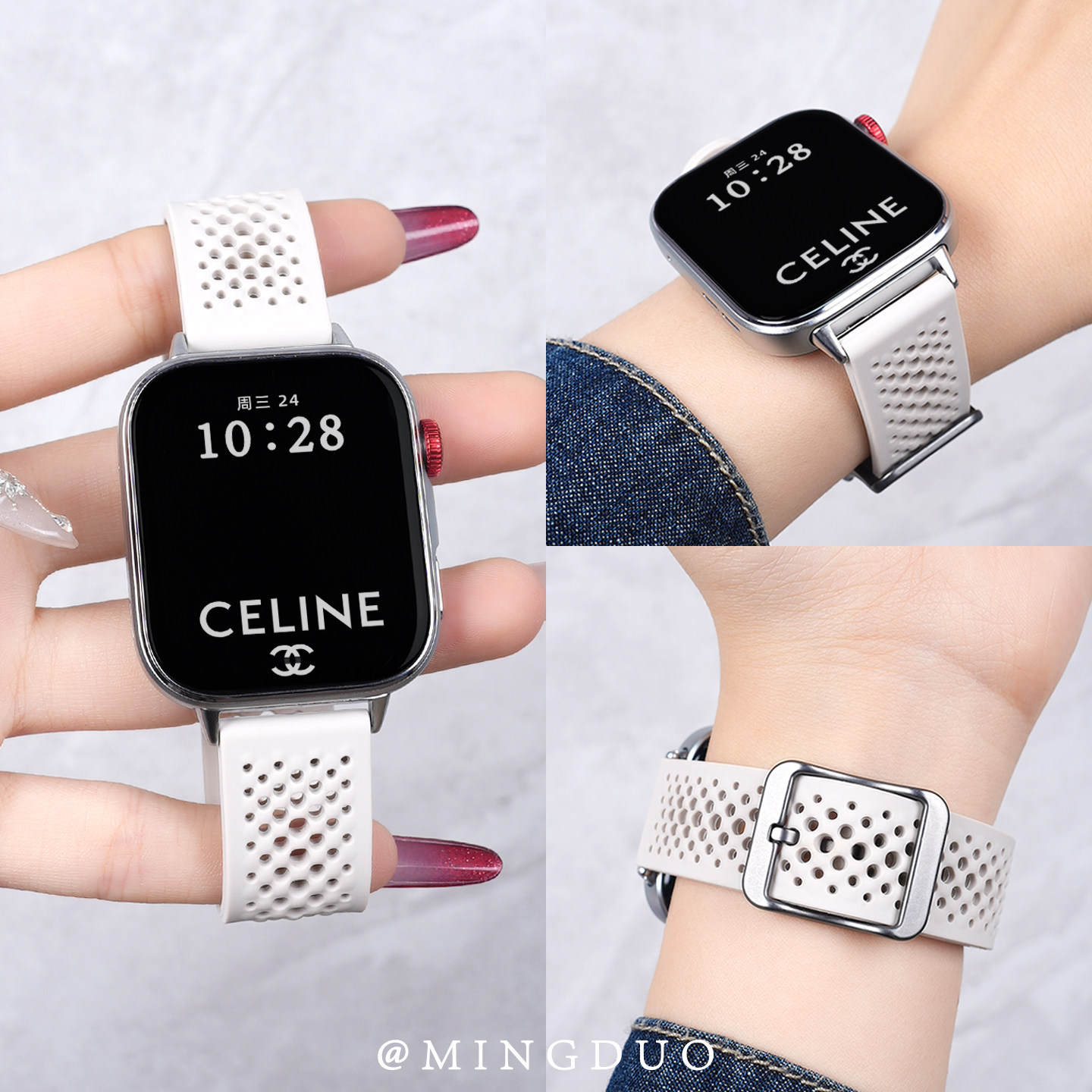 适用华为FIT4手表表带watchfit4pro腕表智能运动FIT3女款网孔液态硅胶透气替换带新款watch三代专用金属扣男