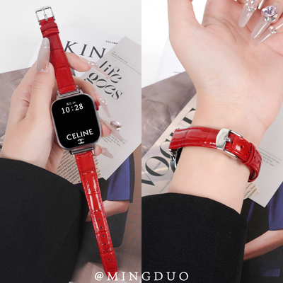 适用华为WatchFit4真皮竹节表带