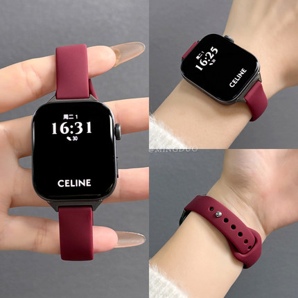 鸣铎酒红色反扣硅胶适用华为fit3手表表带watchfit4pro女生小香风fit2三四代腕带智能运动男回环高级感替换带