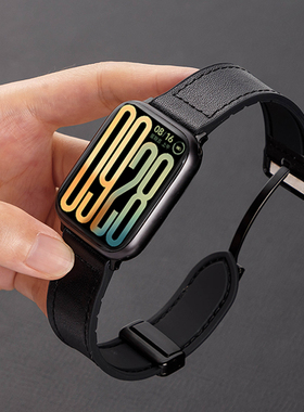 适用小米手环9pro表带8pro手表腕带疯马皮纹红米watch5/4智能运动磁吸redmi3八九代男女新高级创意替换带表链