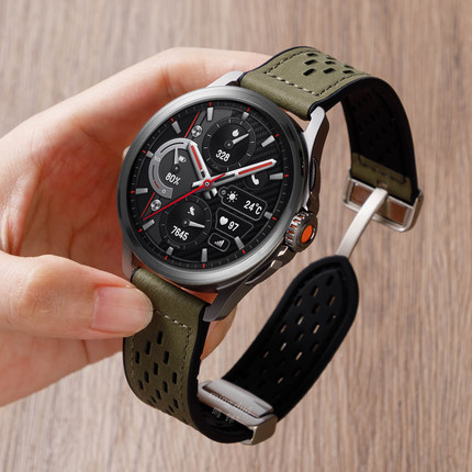 适用荣耀watch4Pro手表gs4表带gs3透气疯马纹watchGT4真皮硅胶磁吸荣耀GS3i新款ES智能magic2男款honor替换带
