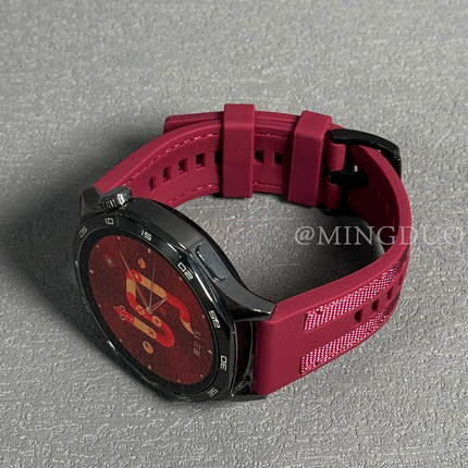 适用华为GT5手表gt4表带Watch4/3pro复合编织硅胶GT3pro瑞红酒红色GT2E男新款按键压式智能专用官方新年腕带