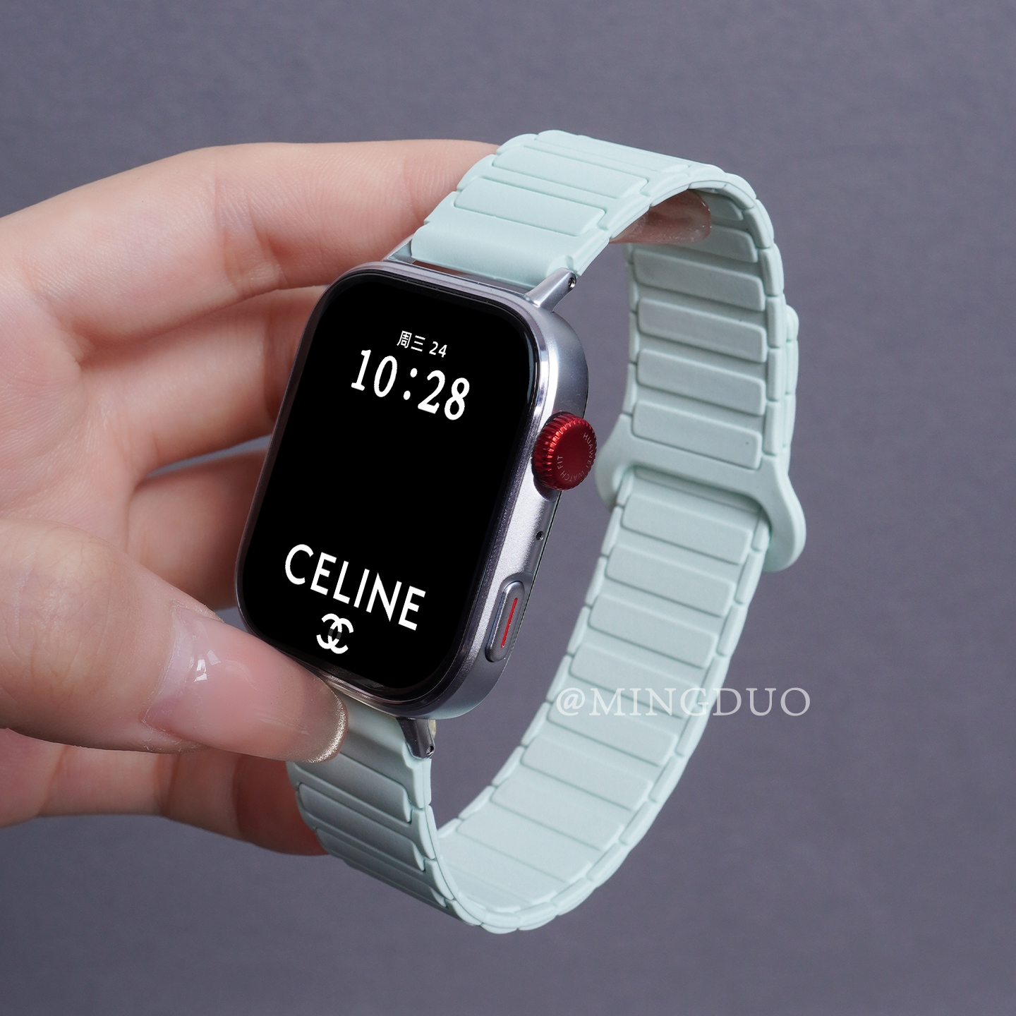 鸣铎湖光青双色磁吸硅胶适用华为fit4手表表带watchfit3女生小香风fit4pro腕带智能运动夏季男士高级感替换带