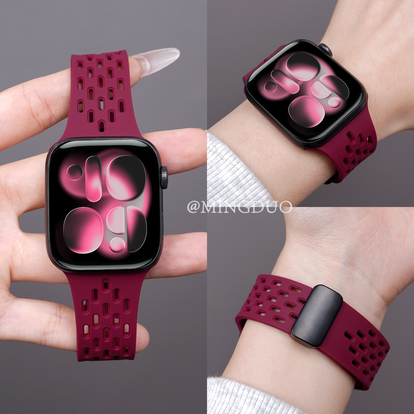 新款酒红色适用S11苹果S10手表带