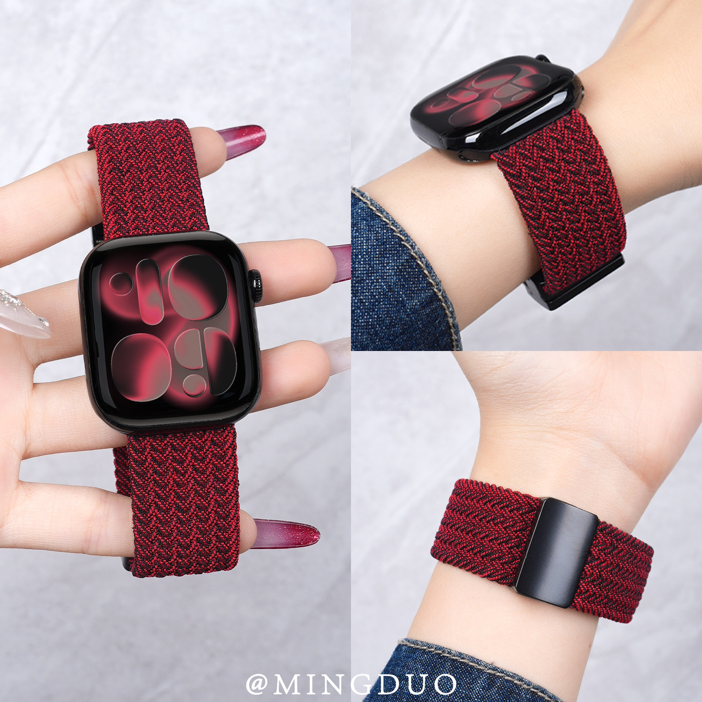 新款黑砂红适用S11苹果S10手表iwatch9表带女款专用applewatch11尼龙编织磁吸S8腕带Ultra男款SE运动高级秋冬