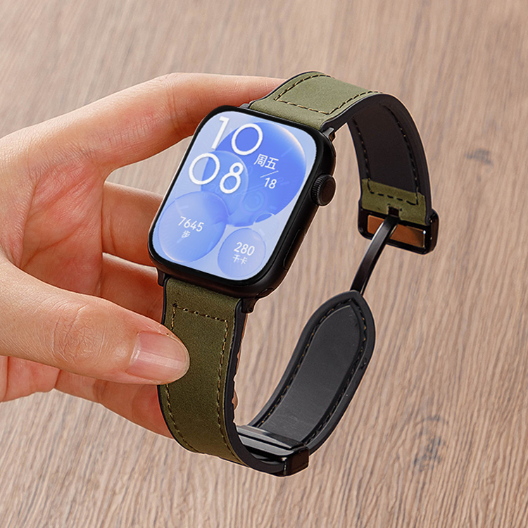 适用华为Watch FIT3/4表带watchfit4pro手表带活力款真皮磁吸腕带fit2疯马纹透气手表链男女款手环替换带女士