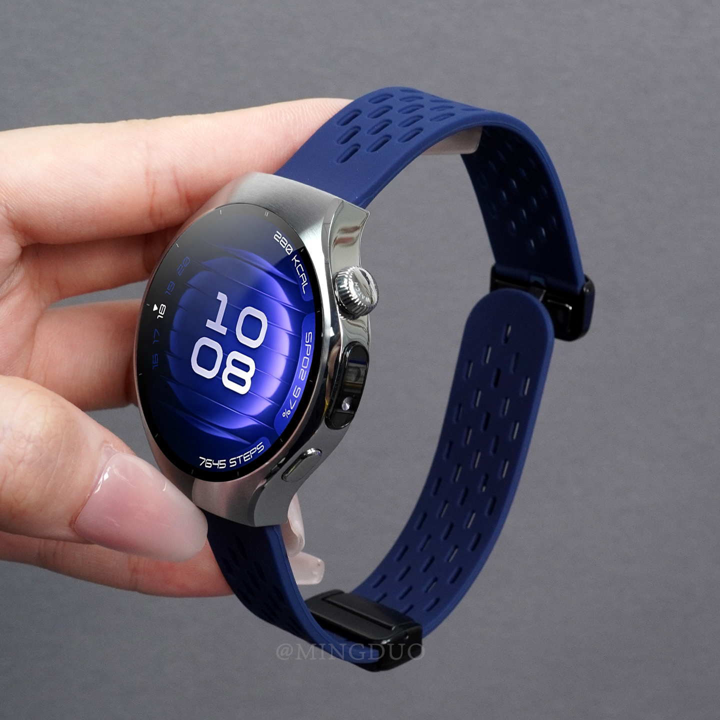 适用华为Watch5手表watch4pro表带新款蔚蓝色GT5pro洞洞透气硅胶磁吸扣gt4男高级3pro运动智能buds替换带系列