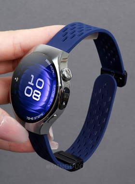 适用华为Watch5手表watch4pro表带新款蔚蓝色GT5pro洞洞透气硅胶磁吸扣gt4男高级3pro运动智能buds替换带系列