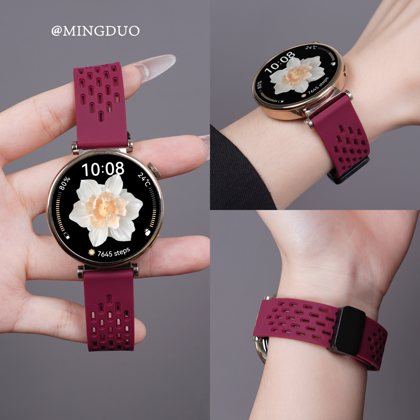 新款酒红色适用华为gt4/5/6表带