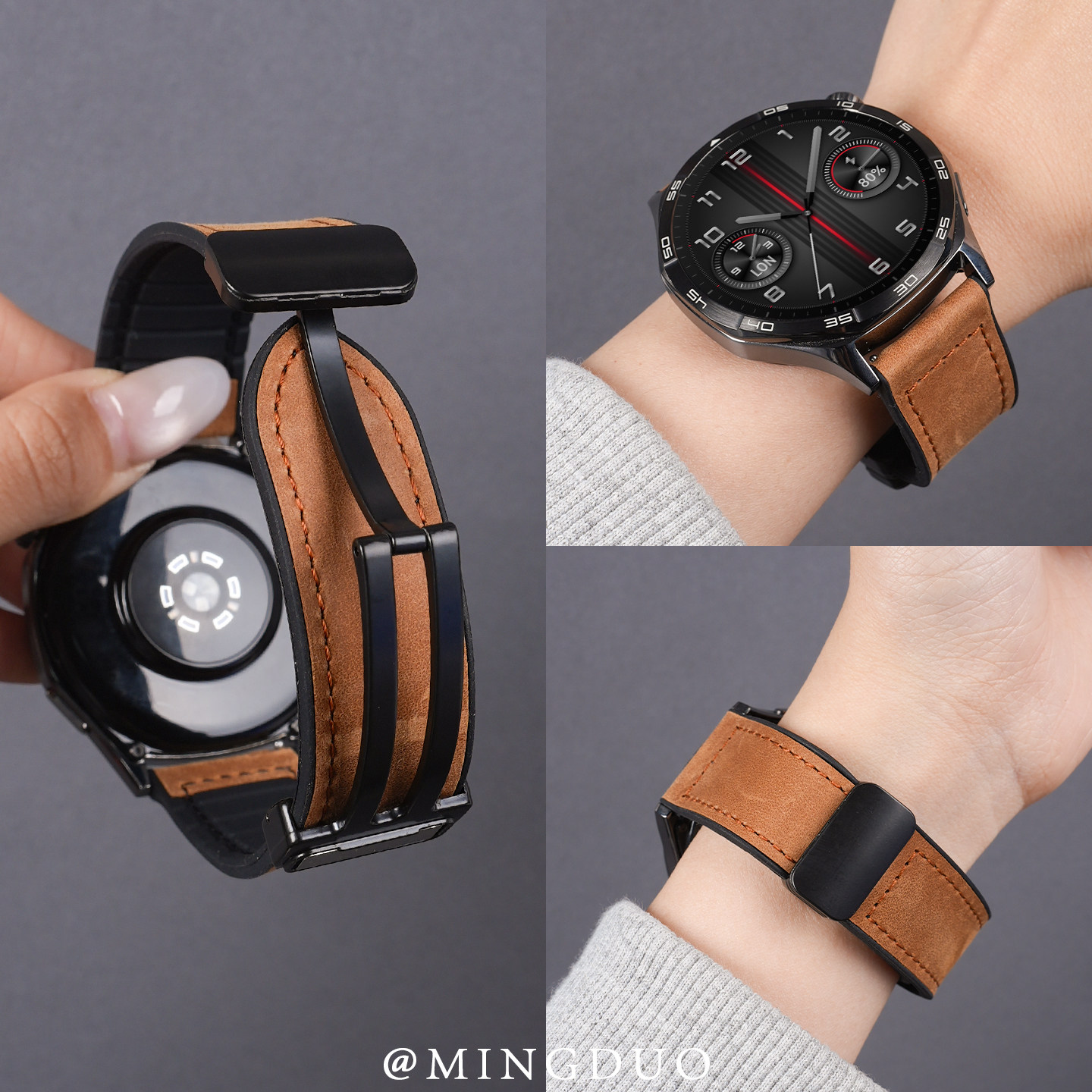 适用小米watchs4表带S4sport手表男款watch5新款疯马纹真皮S3磁吸扣s2硅胶s1Pro运动智能华米AmazfitGTR4腕带