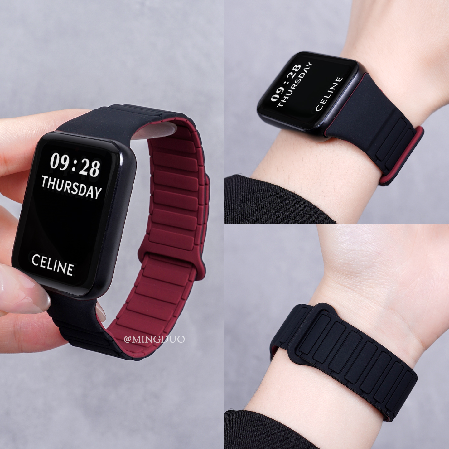 新款黑配酒红适用小米手环9Pro女