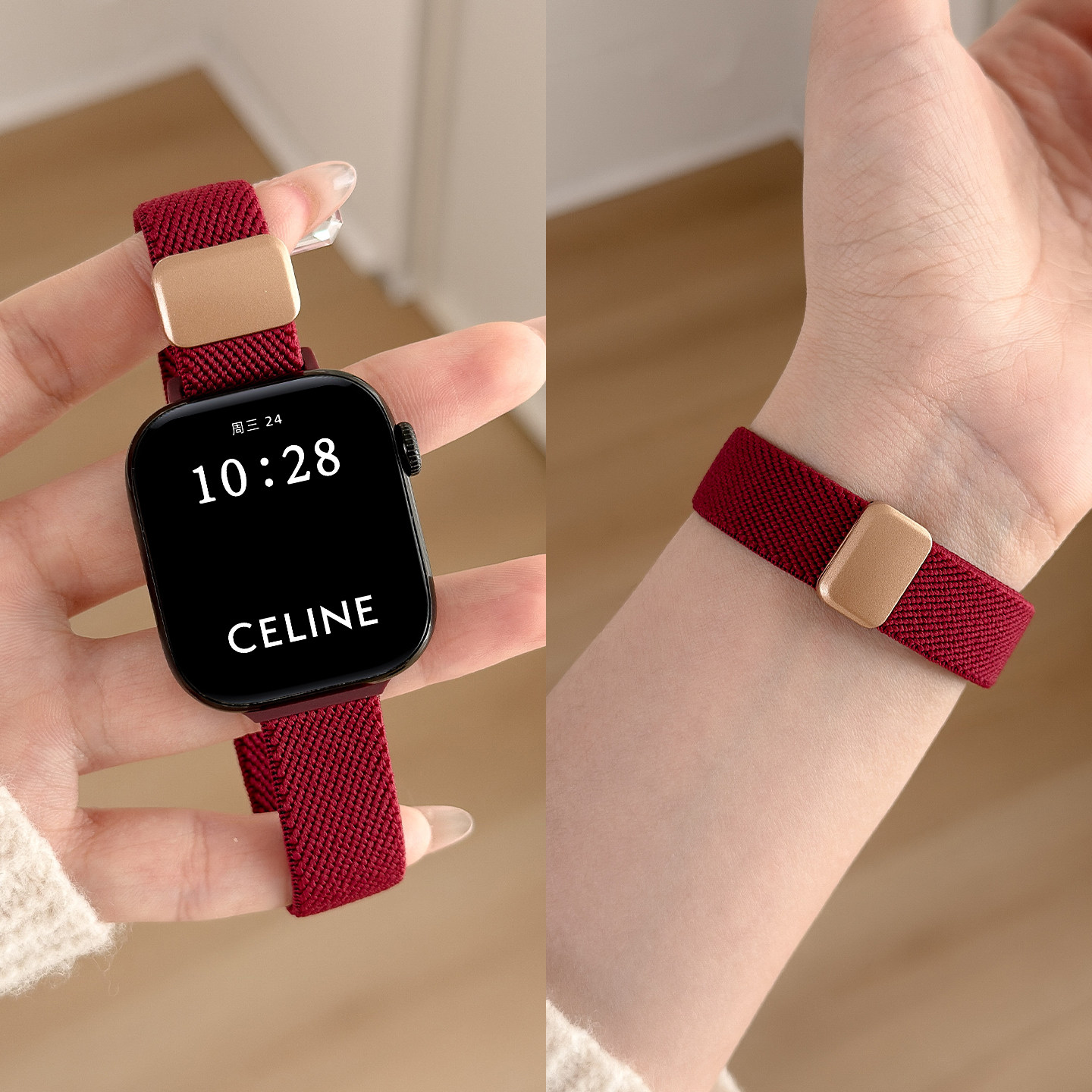 新款酒红色适用小米手环9pro表带8pro手表女款尼龙编织红米Watch6男秋冬运动透气redmiwatch5/4磁吸替换腕带