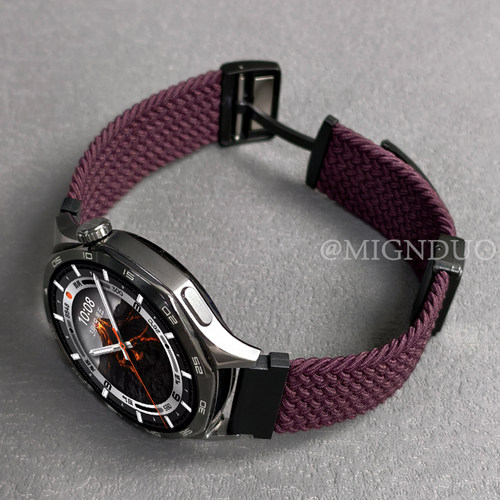 鸣铎新款编织尼龙磁吸烟紫色表带