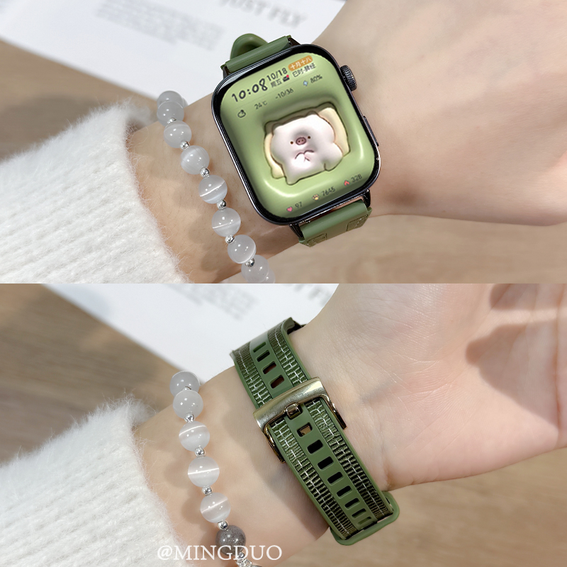 鸣铎云杉绿适用华为fit3表带手表watchfit4pro新款复合编织硅胶fit2夏天gt5代智能运动女生高级小香风腕带链