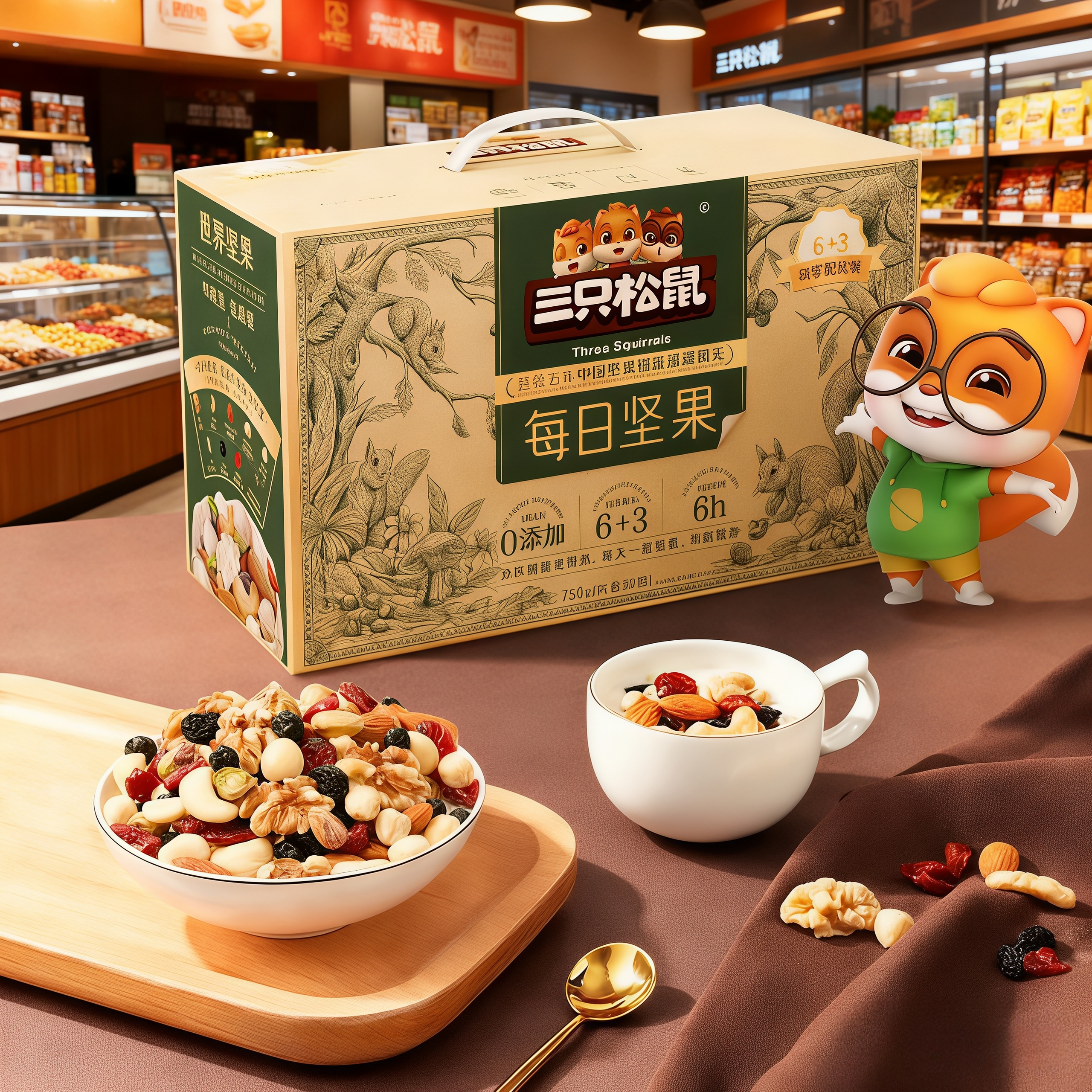 三只松鼠混合每日坚果750g/一整箱儿童零食大礼包孕妇专用礼盒装