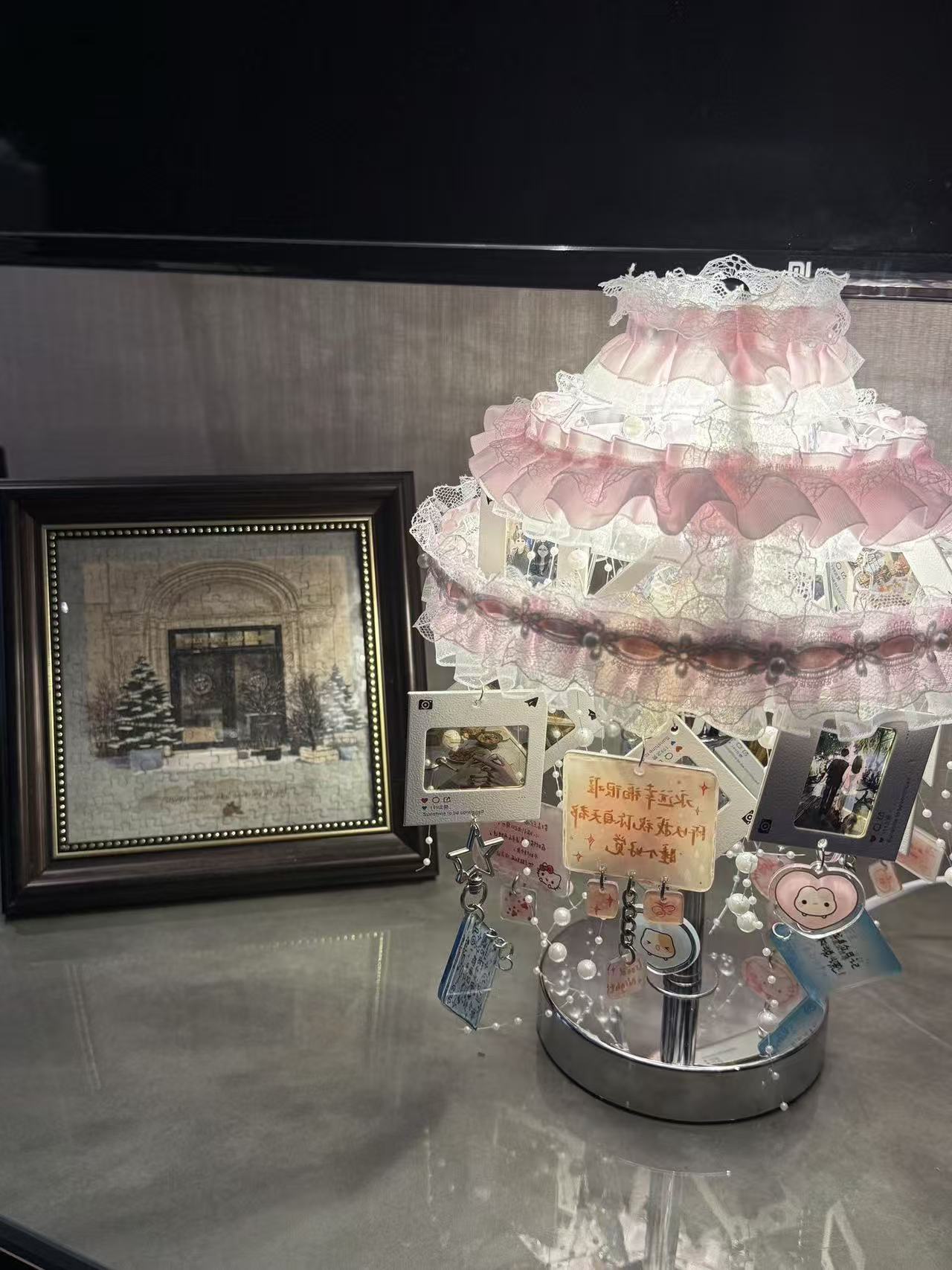 蕾丝花边旋转照片小夜灯DIY材料拍立得相片展示台灯手工纪念礼物