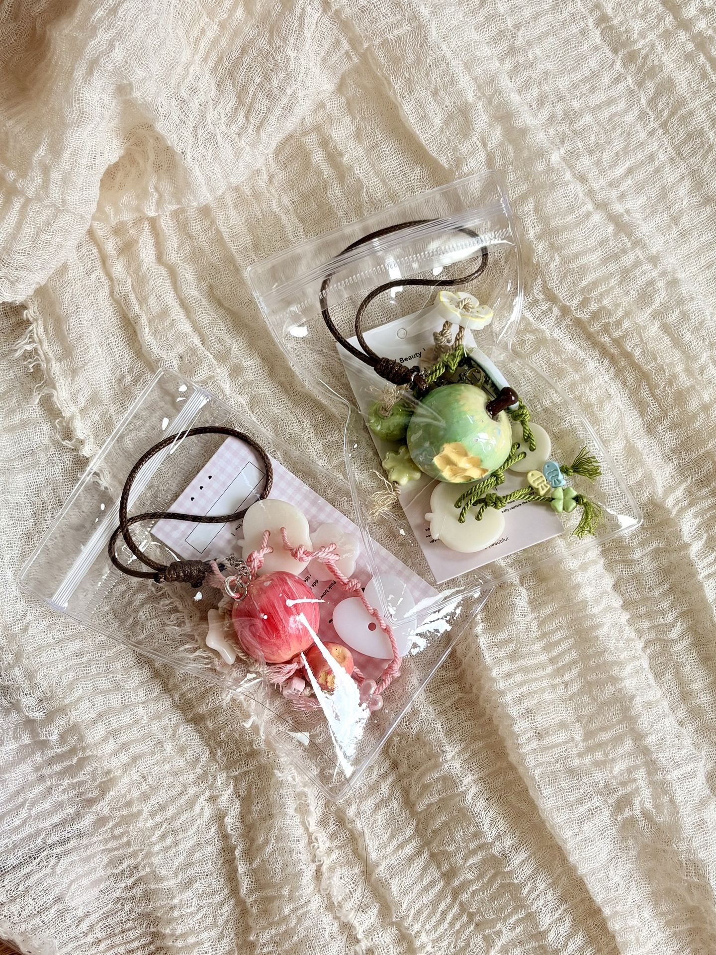 【送你苹安】苹果挂件成品黏土手作苹果纽扣钥匙扣挂件送闺蜜朋友