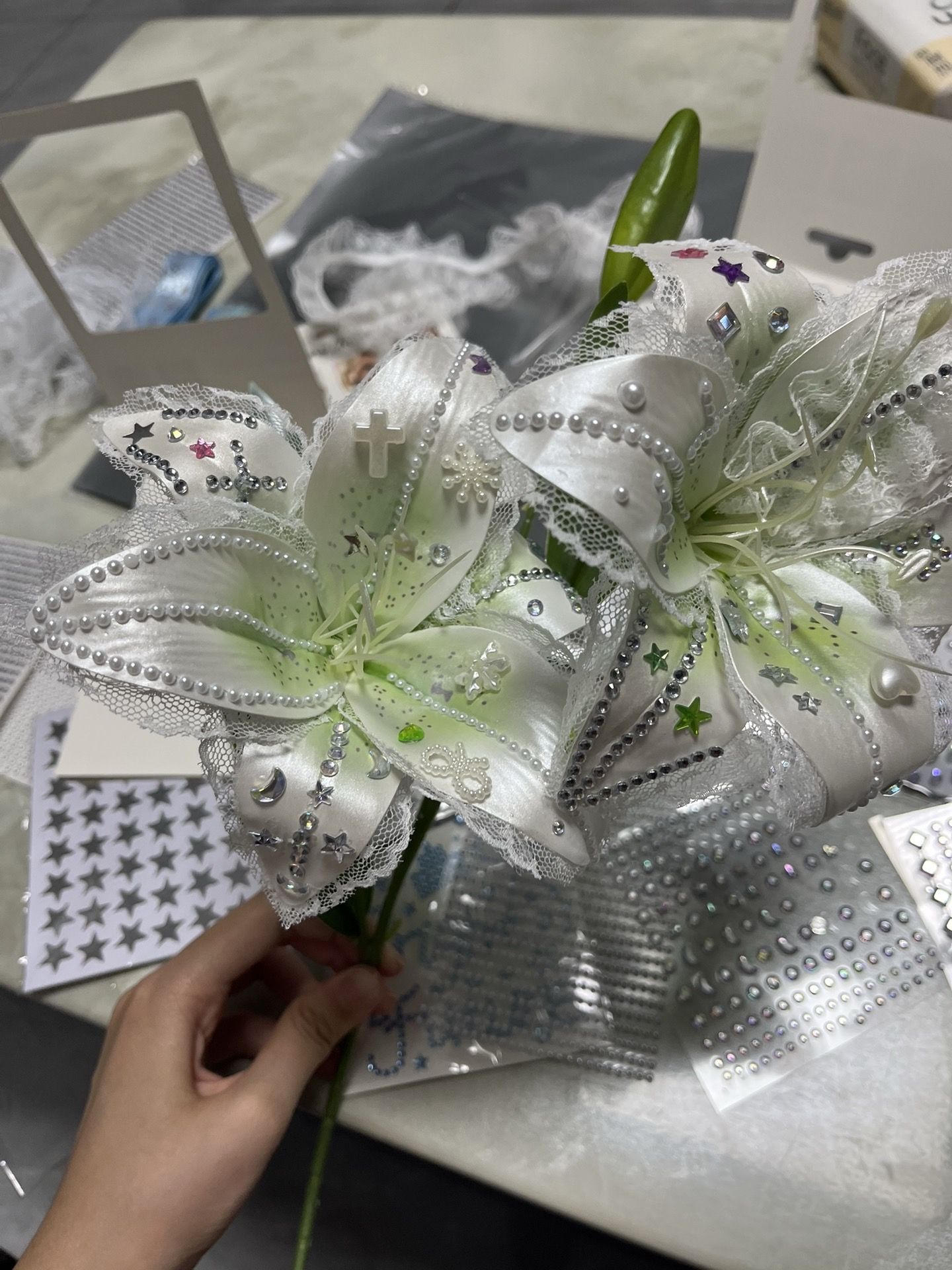 韩系浪漫百合贴钻仿真百合花diy材料包毕业季生日七夕送闺蜜女友