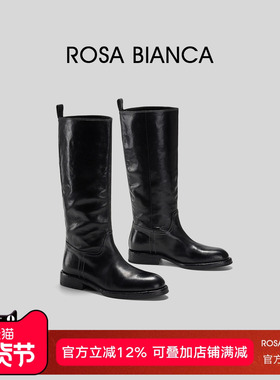 Rosa Bianca马皮骑士长筒靴女2025秋新款复古大筒围显瘦过膝靴子