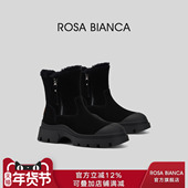 新款 Rosa Bianca雪地靴加绒女2025秋冬季 保暖靴厚底皮毛一体短靴