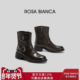 Rosa Bianca圆头真皮西部机车靴女2025秋冬新厚底增高骑士靴短靴