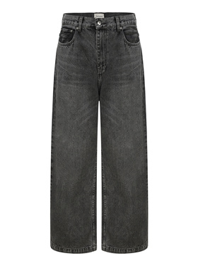 【往季少量库存清仓】黑色直筒自然水洗休闲baggy阔腿牛仔裤