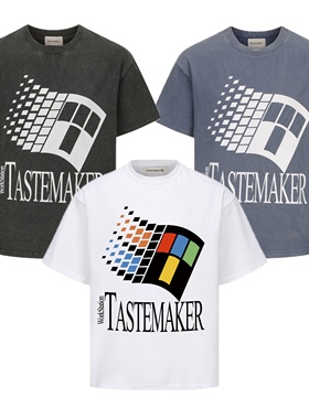 【往季少量库存清仓】维斯棉恶搞windows复古印花水洗短袖