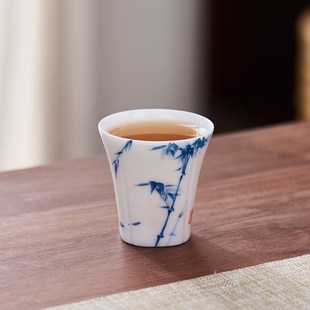陶瓷茶杯手绘白瓷功夫茶杯待客茶道杯喝茶小茶杯品茗杯个人主人杯