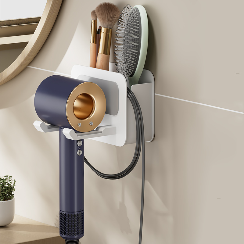 白色吹风机置物架免打孔卫生间壁挂电吹风支架浴室风筒收纳挂架子