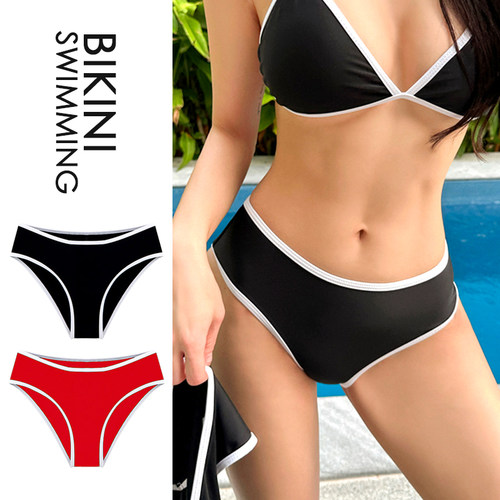 女士游泳裤黑色比基尼防走光单卖三角裤性感打底泳衣度假泳装内裤