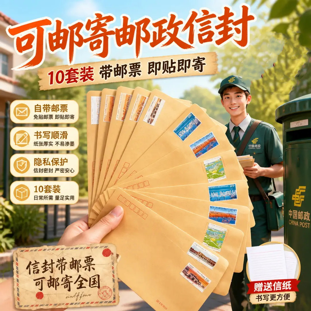 【10套】贴1.2元邮票信封牛皮纸信封挂号信可邮寄监狱邮政信封