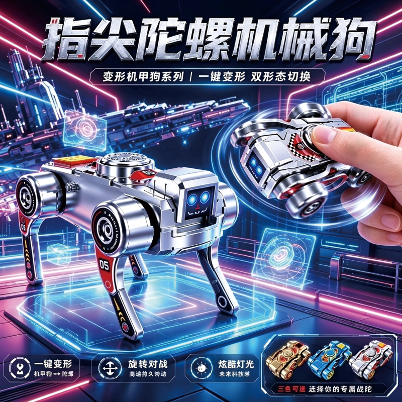 指尖机械陀螺可变形机器狗玩具上链行走儿童益智男孩旋转解压礼物