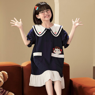 2025莫代尔女童睡裙女孩夏季 睡衣公主领胖童母女家居服 薄可爱短袖