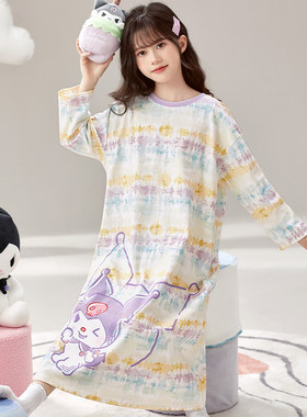 女童春秋款睡裙家居服长袖纯棉