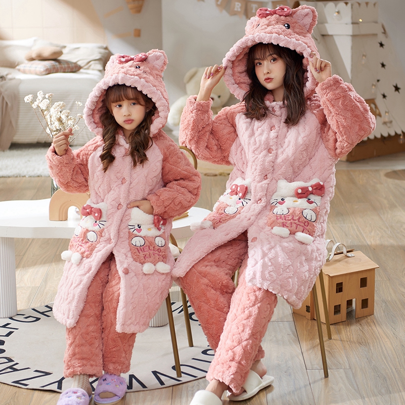 亲子母女装冬季睡衣三层夹棉套装