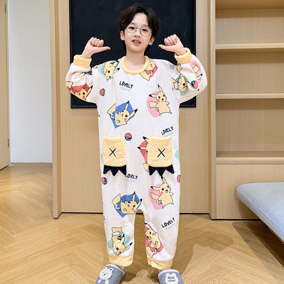 男童睡衣秋冬季加厚法兰绒连体衣