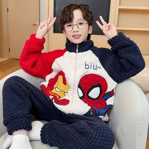 逸萌熊儿童睡衣男加厚法兰绒睡衣