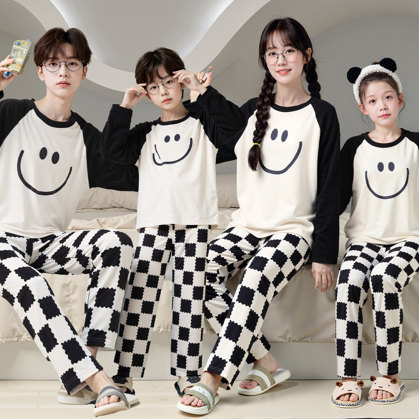 亲子睡衣一家三口秋冬保暖法兰绒