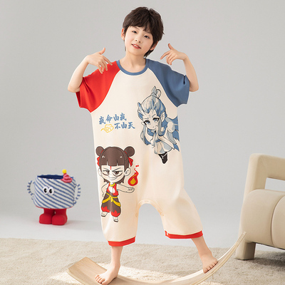2025哪吒男童短袖睡衣连体家居服