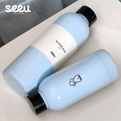 seeu冰岛蓝保温杯不锈钢保冷杯大容量不锈钢小狗水杯子