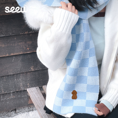 seeu围巾秋冬季保暖围脖北极绒针织围巾简约百搭韩系氛围感礼物