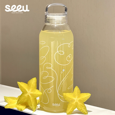 seeu 飞鸟集玻璃杯高硼硅玻璃水杯便携简约手提杯冷饮杯500ml