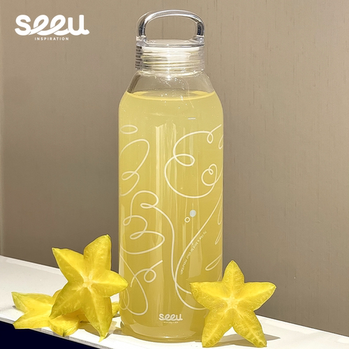 seeu 飞鸟集玻璃杯高硼硅玻璃水杯便携简约手提杯冷饮杯500ml