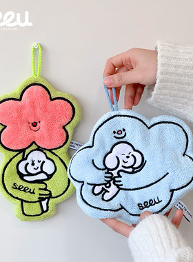 seeu陷入美好可爱擦手巾挂式毛巾厨房卫生间吸水布卡通加厚抹布