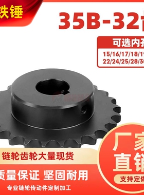 SP35B-32齿06C链轮45钢高频淬火VLD02带键槽螺丝孔发黑配35B链条